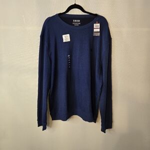 IZOD Men's NWT Size 2XL Blue fleece solid crew neck L/Sl Shirt
